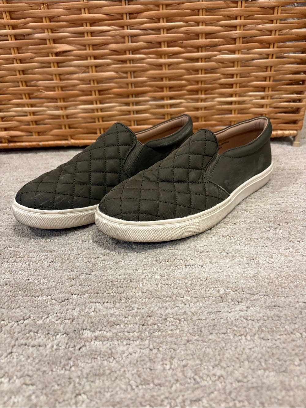 a new day Quilted Slip-On Loafers - Olive Green with White Sole